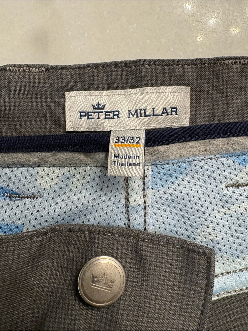 Peter Millar Gray Chinos with Light Blue Lining